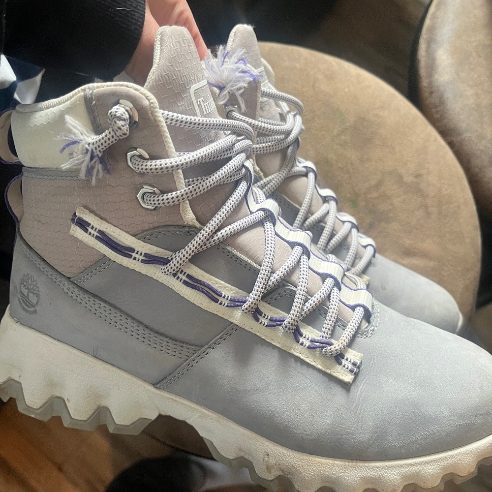 Grey/purple Timberland boots